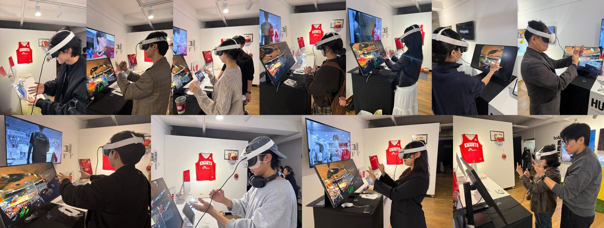 Visitors testing the AR prototype with headsets at the exhibition